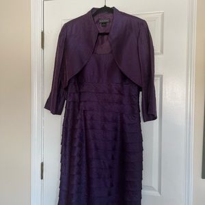 Jessica Howard Iridescent Purple Tiered Scalloped Sleeveless Dress w/ vest - 12
